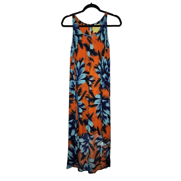Anthropologie Maeve High Low Blue & Orange Floral Midi Dress Size 2 - Picture 2 of 6